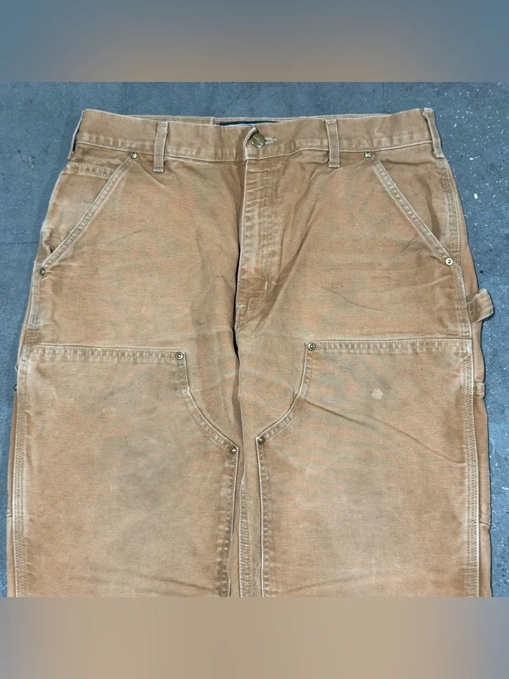 Vintage Carhartt Double Knee Carpenter Pants Tan Khaki Faded 34x32 Made In USA